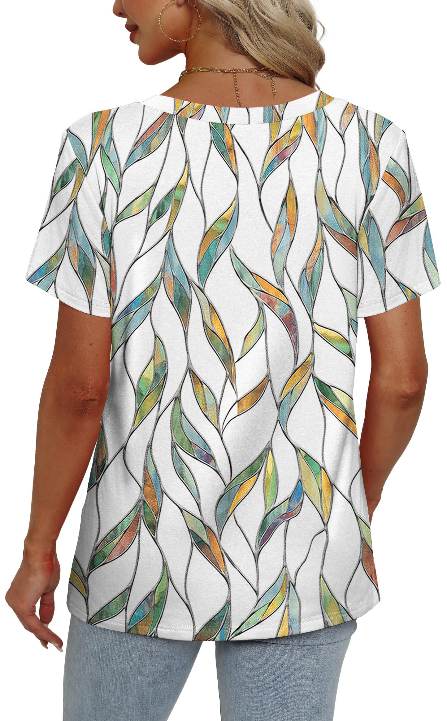 Womens Summer Tops Short Sleeve V Neck Casual T-Shirts Printed Trendy Vacation Outfits