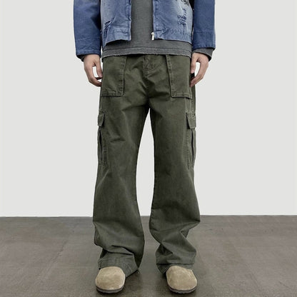 Vintage Wash Loose Fit Straight Leg Pants for Men