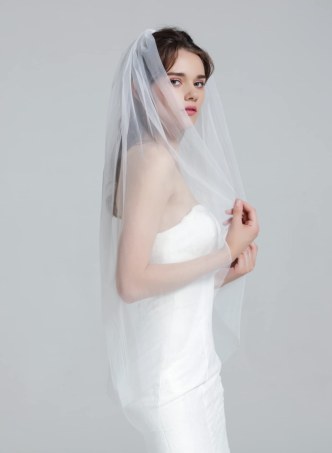BEAUTELICATE Wedding Bridal Veil with Comb 1 Tier Cut Edge Ivory White Elbow Fingertip Chapel Cathedral Length V67