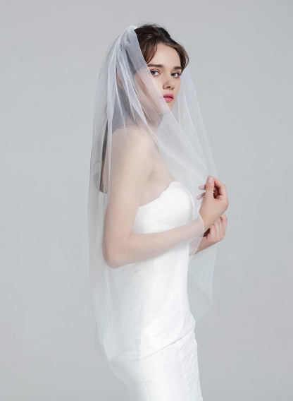 BEAUTELICATE Wedding Bridal Veil with Comb 1 Tier Cut Edge Ivory White Elbow Fingertip Chapel Cathedral Length V67