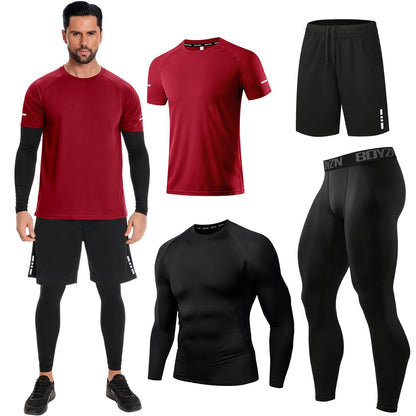 Men's Sports Running Set (Pack of 4 or 5) Athletic Shirt+Short/Compression Shirt+Pants with Coat Tracksuit Gym Suits