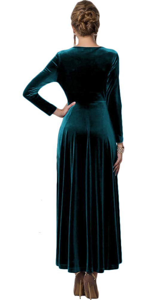Urban CoCo Women Long Sleeve V-Neck Velvet Stretchy Long Dress