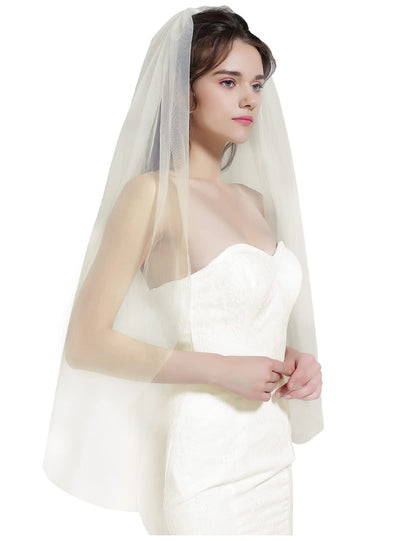 BEAUTELICATE Wedding Bridal Veil with Comb 1 Tier Cut Edge Ivory White Elbow Fingertip Chapel Cathedral Length V67