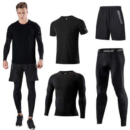 Men's Sports Running Set (Pack of 4 or 5) Athletic Shirt+Short/Compression Shirt+Pants with Coat Tracksuit Gym Suits