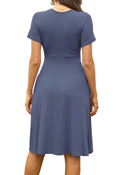 WEACZZY Women's Summer Short Sleeve Casual Dresses V-Neck Floral Party Dress with Pockets