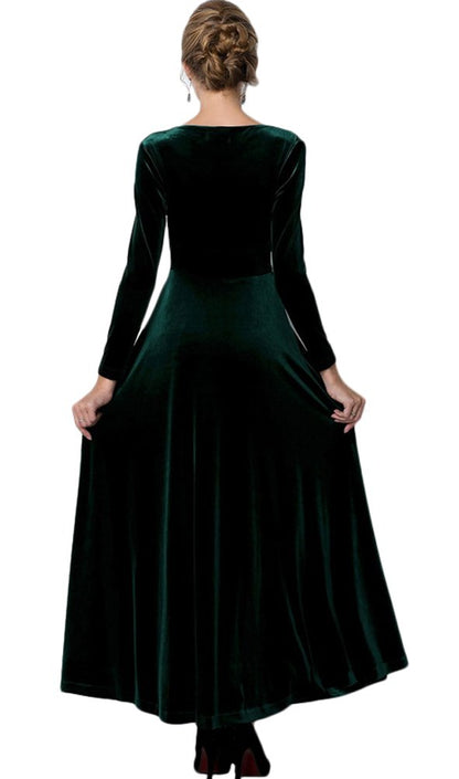 Urban CoCo Women Long Sleeve V-Neck Velvet Stretchy Long Dress