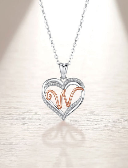 INFUSEU Sterling Silver Heart Initial Pendant Necklaces for Women Girls, Letter A-Z Jewelry Personalized Birthday Name Gifts for Her, 20 Inch Chain