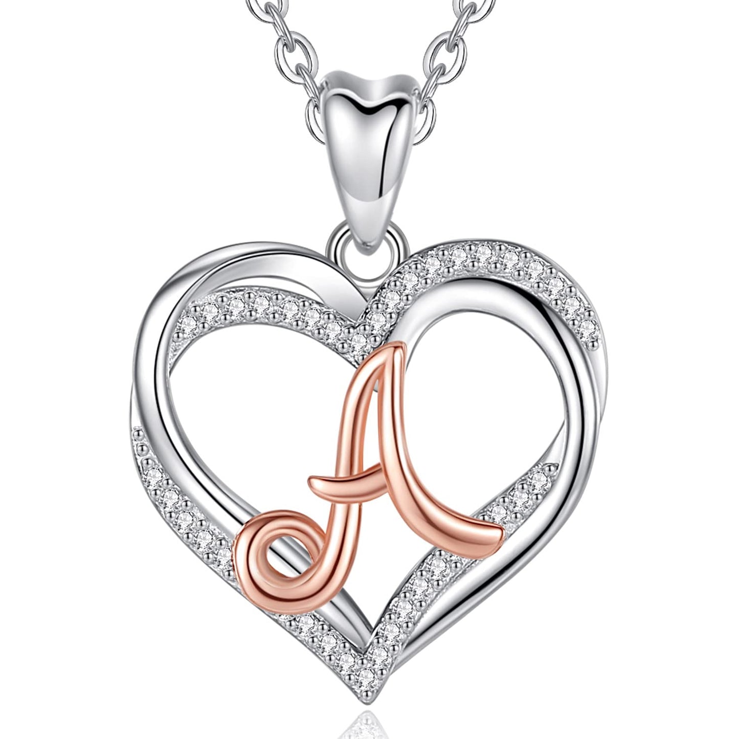 INFUSEU Sterling Silver Heart Initial Pendant Necklaces for Women Girls, Letter A-Z Jewelry Personalized Birthday Name Gifts for Her, 20 Inch Chain