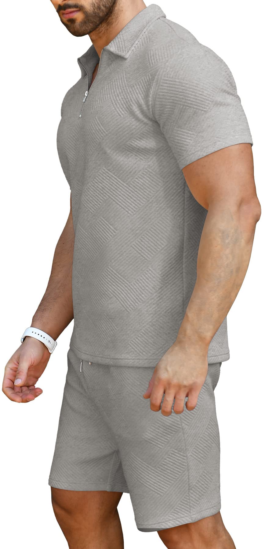 KUYIGO Men's Outfits Two-piece Casual Set Short Sleeve Polo Shirts and Beach Shorts Summer Tracksuits