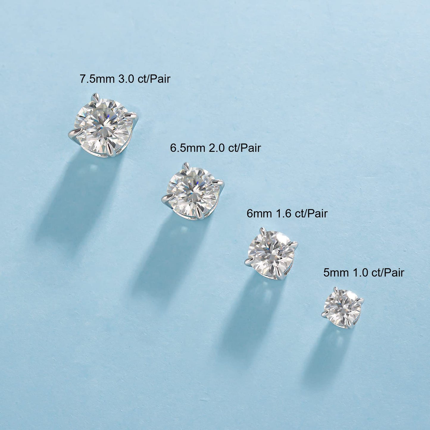 KRKC Moissanite Earrings, Christmas Birthday Gifts with Luxury Box, Hypoallergenic 925 Sterling Silver 14K White Gold Plated, 0.6-3CT D color VVS1 Clarity Lab Created Stud Diamond Earrings for Women