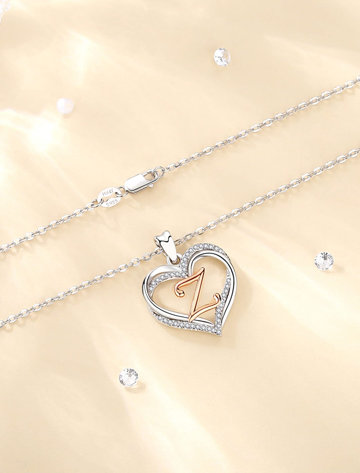 INFUSEU Sterling Silver Heart Initial Pendant Necklaces for Women Girls, Letter A-Z Jewelry Personalized Birthday Name Gifts for Her, 20 Inch Chain