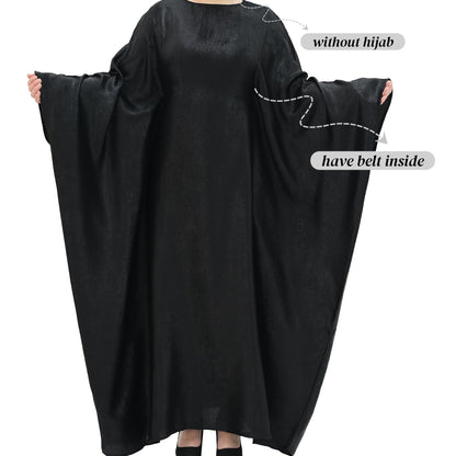 Women Prayer Abaya Dubai Bat Sleeve Dress Islamic Printed Long Robe with Belt