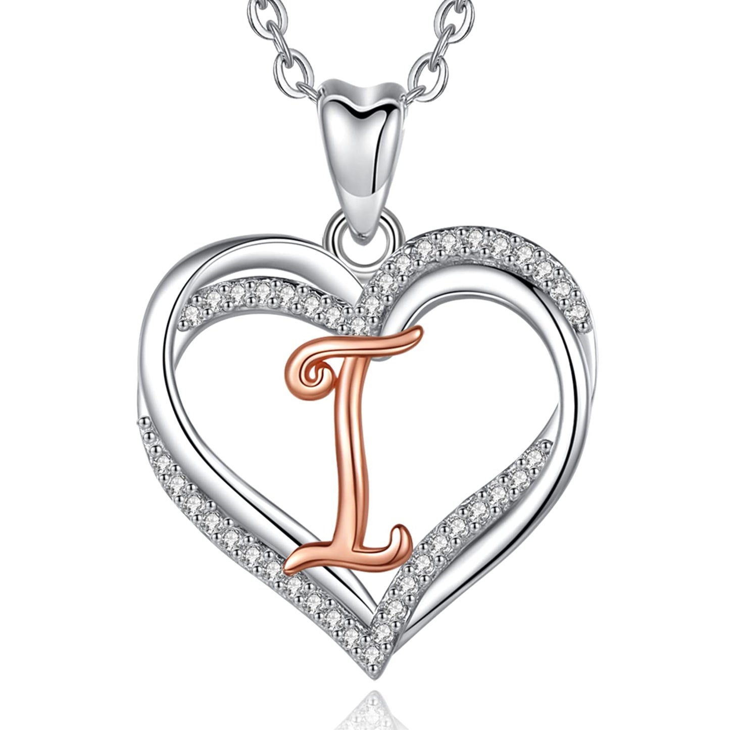 INFUSEU Sterling Silver Heart Initial Pendant Necklaces for Women Girls, Letter A-Z Jewelry Personalized Birthday Name Gifts for Her, 20 Inch Chain