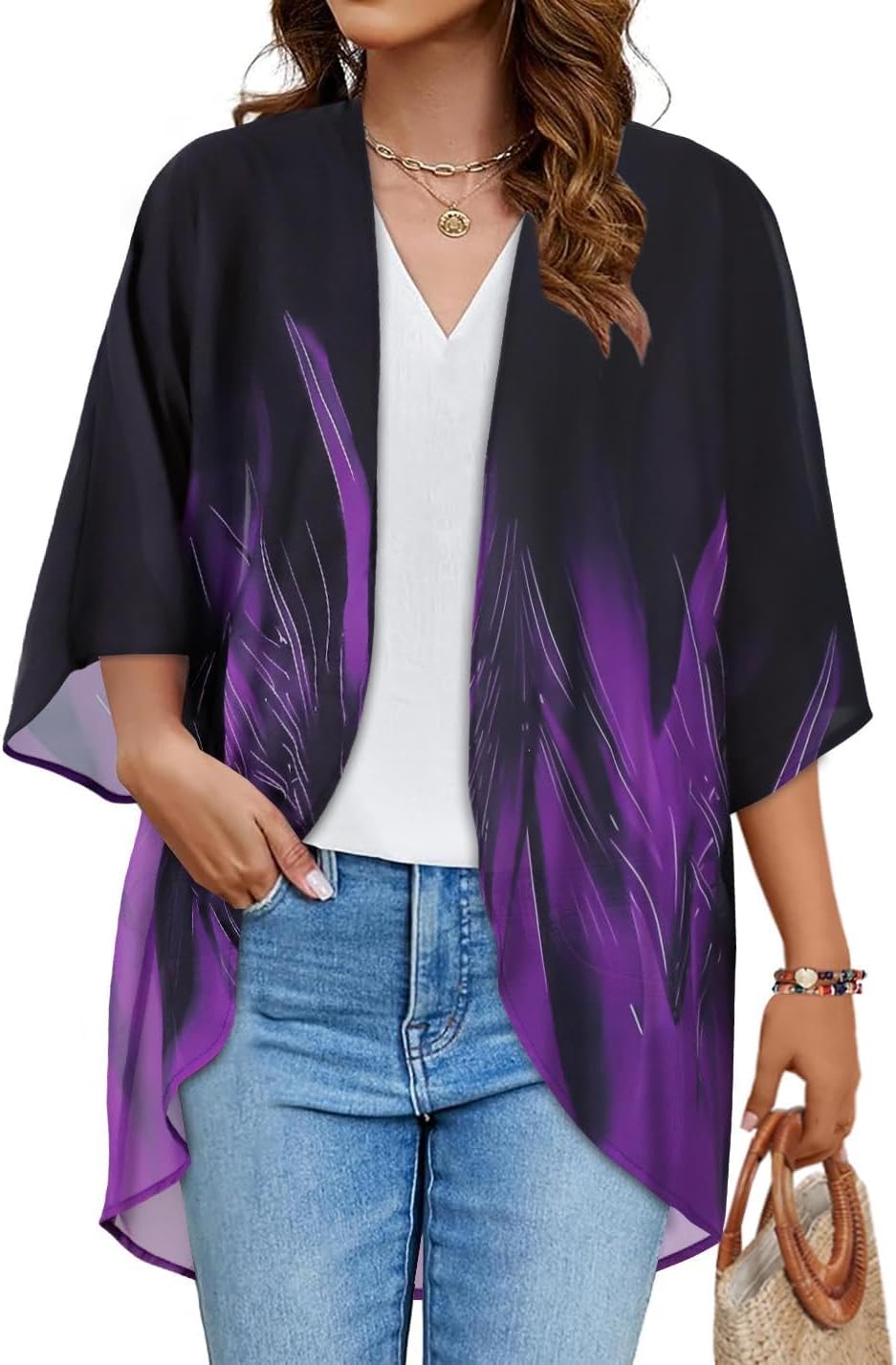 Womens Floral Kimono Cardigan Chiffon Beach Coverups Sheer Swimsuit Cover Up Casual Summer Tops
