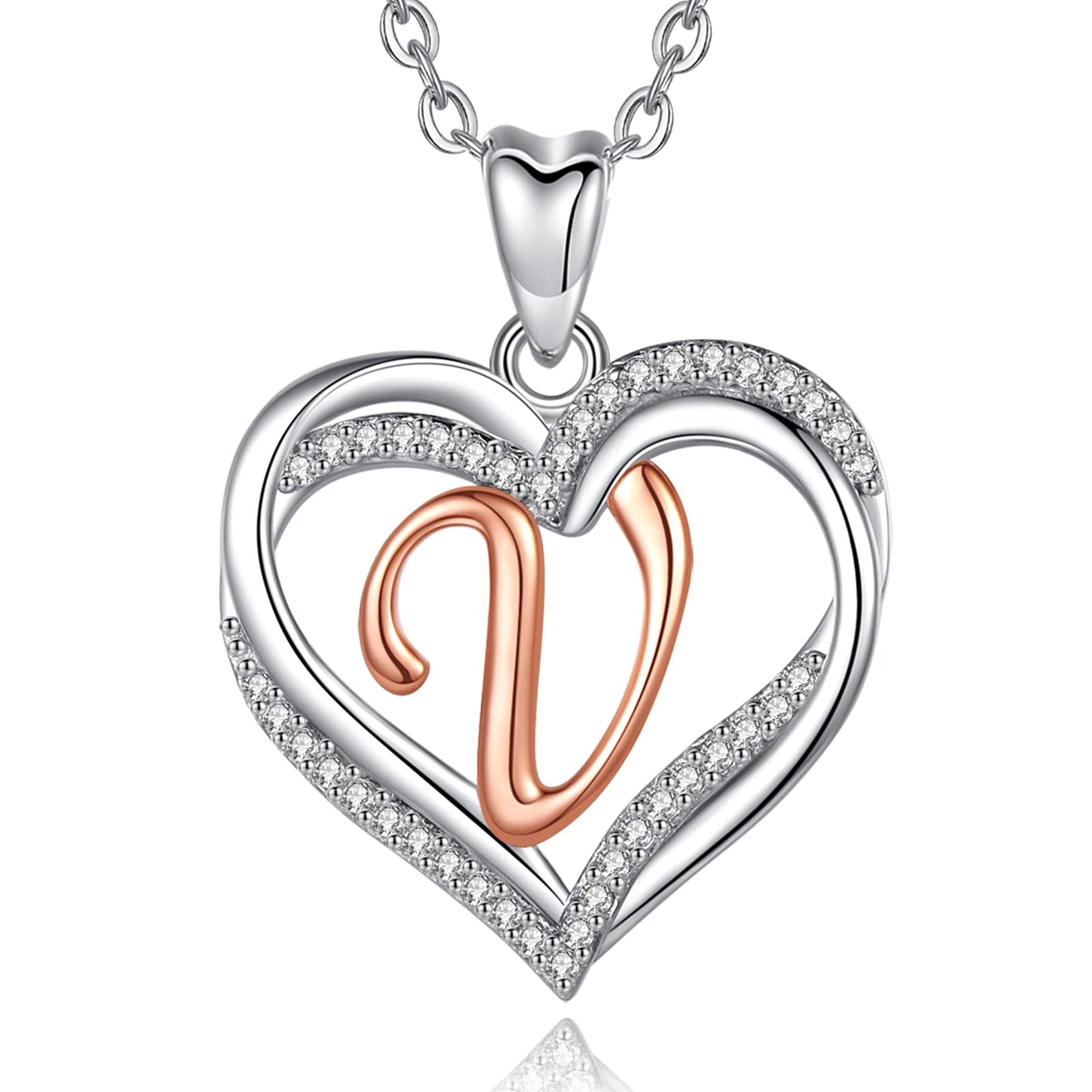 INFUSEU Sterling Silver Heart Initial Pendant Necklaces for Women Girls, Letter A-Z Jewelry Personalized Birthday Name Gifts for Her, 20 Inch Chain