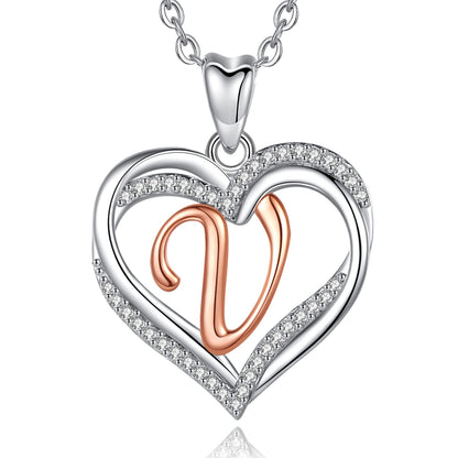 INFUSEU Sterling Silver Heart Initial Pendant Necklaces for Women Girls, Letter A-Z Jewelry Personalized Birthday Name Gifts for Her, 20 Inch Chain