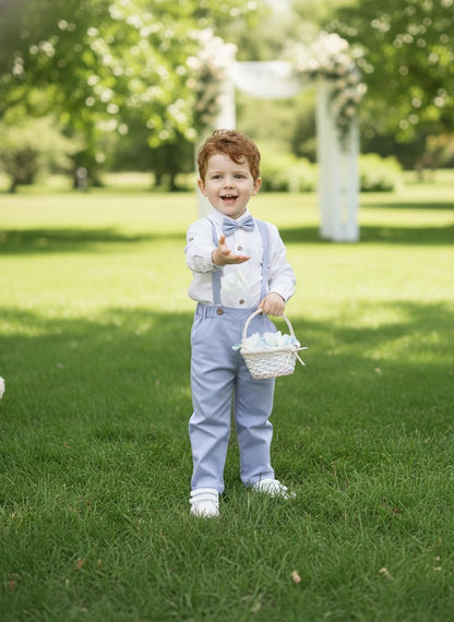 Volunboy Baby Boys Cotton Linen Formal Suspenders Outfits with Bowtie Toddler Long Sleeve Gentleman Wedding Dress Clothes