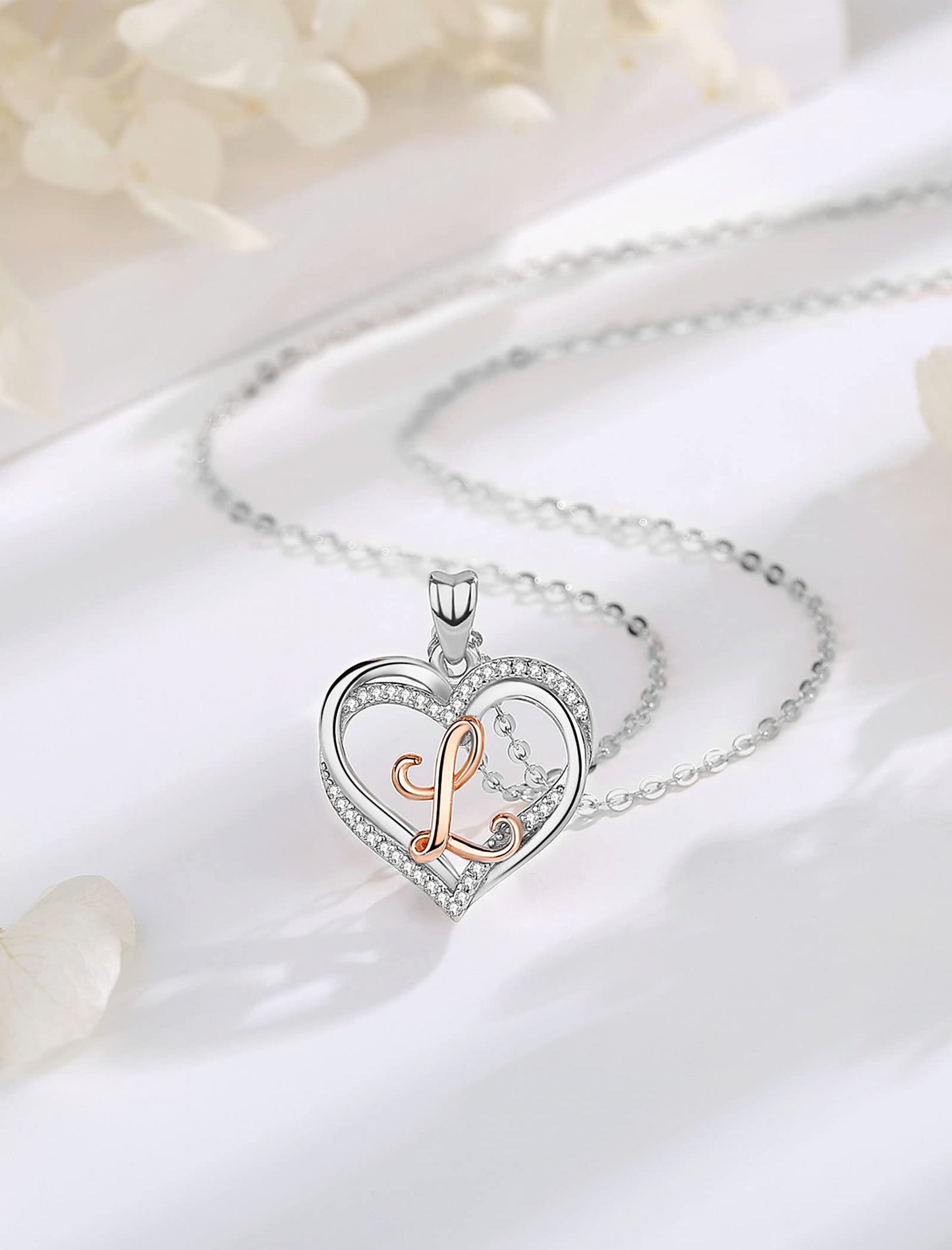 INFUSEU Sterling Silver Heart Initial Pendant Necklaces for Women Girls, Letter A-Z Jewelry Personalized Birthday Name Gifts for Her, 20 Inch Chain