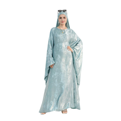 Women Prayer Abaya Dubai Bat Sleeve Dress Islamic Printed Long Robe with Belt