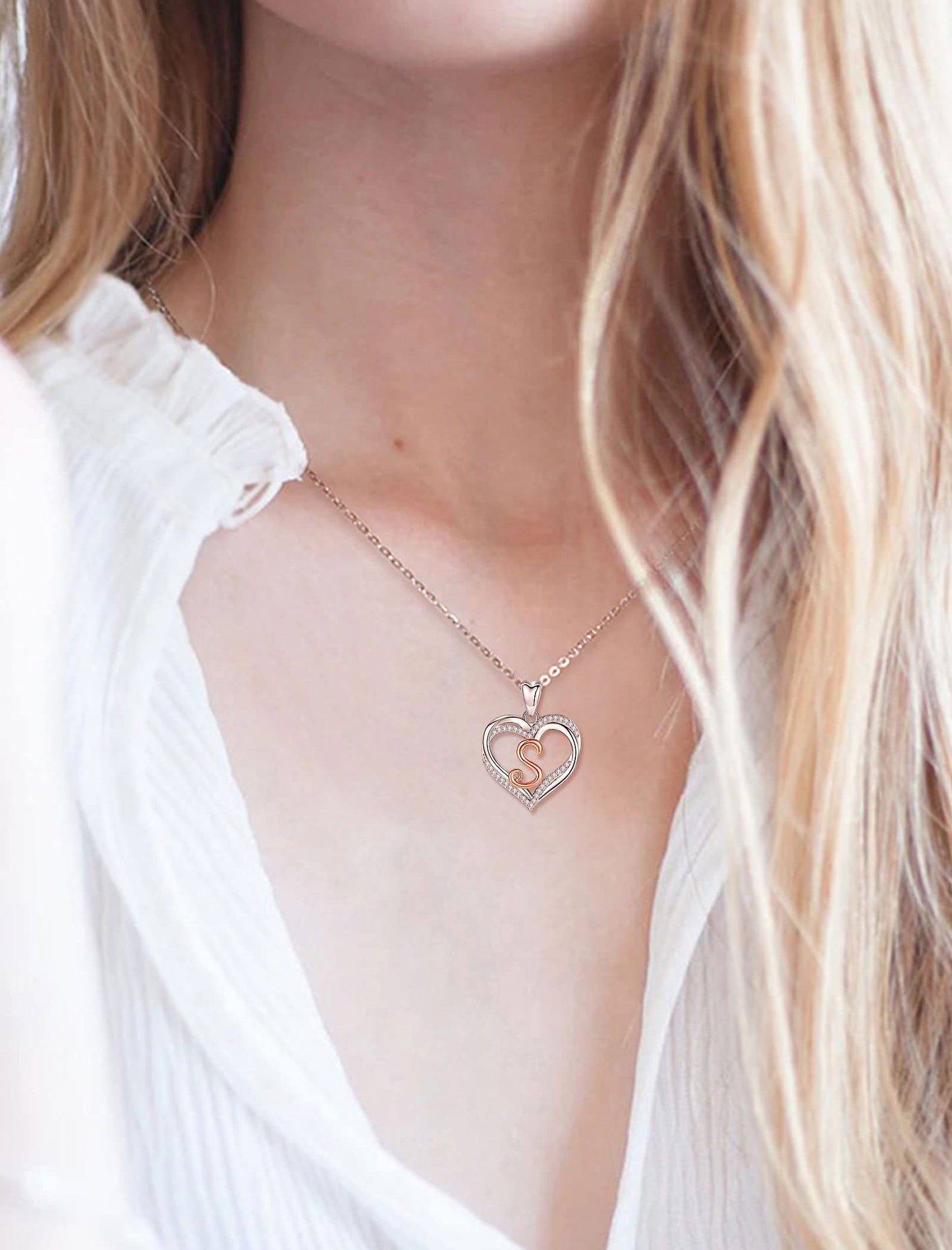 INFUSEU Sterling Silver Heart Initial Pendant Necklaces for Women Girls, Letter A-Z Jewelry Personalized Birthday Name Gifts for Her, 20 Inch Chain