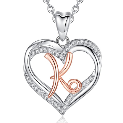 INFUSEU Sterling Silver Heart Initial Pendant Necklaces for Women Girls, Letter A-Z Jewelry Personalized Birthday Name Gifts for Her, 20 Inch Chain