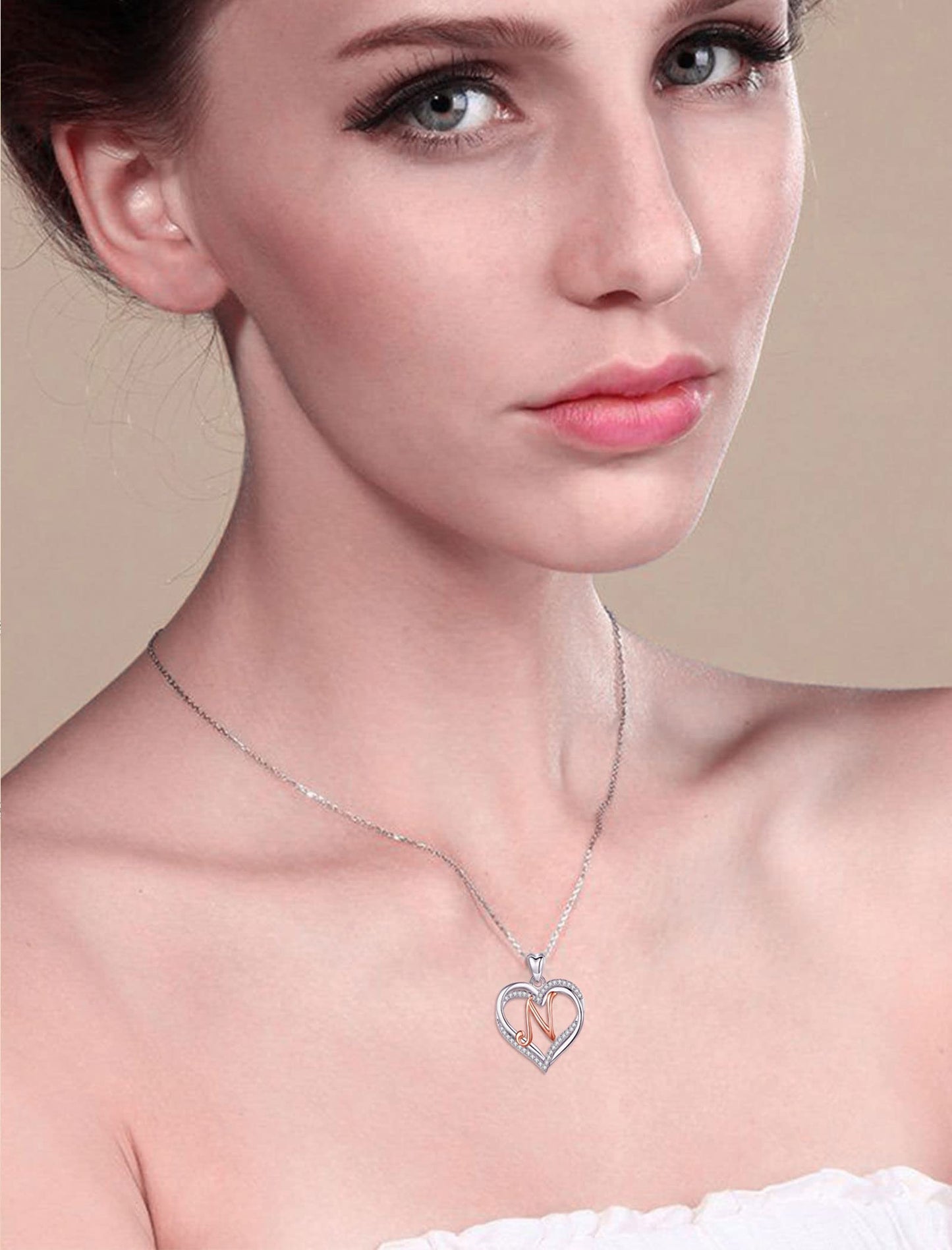 INFUSEU Sterling Silver Heart Initial Pendant Necklaces for Women Girls, Letter A-Z Jewelry Personalized Birthday Name Gifts for Her, 20 Inch Chain