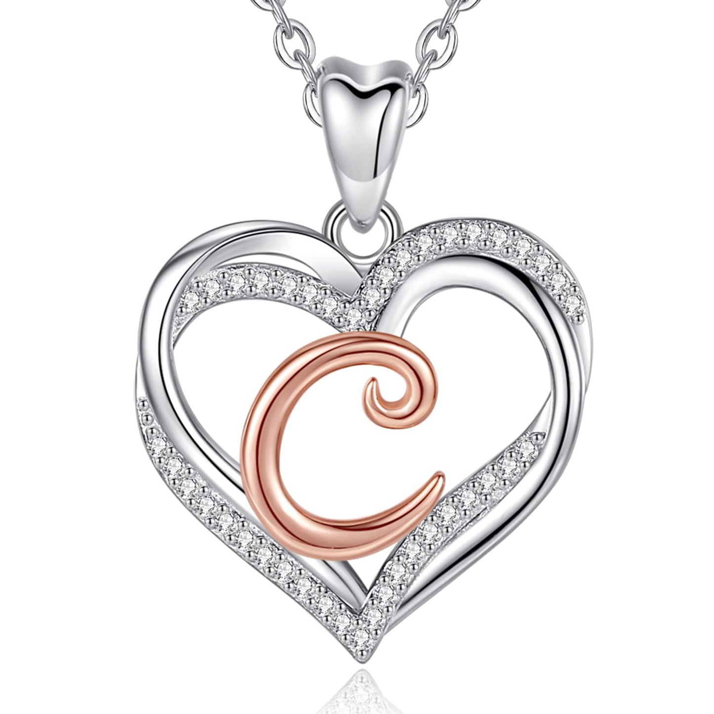 INFUSEU Sterling Silver Heart Initial Pendant Necklaces for Women Girls, Letter A-Z Jewelry Personalized Birthday Name Gifts for Her, 20 Inch Chain