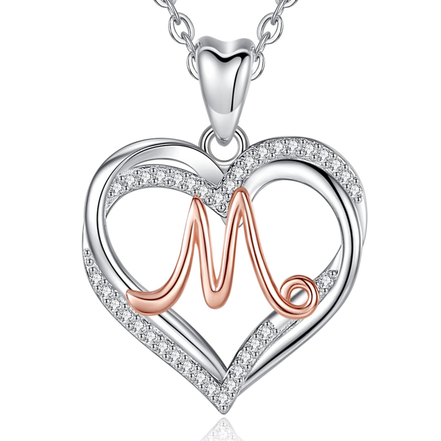 INFUSEU Sterling Silver Heart Initial Pendant Necklaces for Women Girls, Letter A-Z Jewelry Personalized Birthday Name Gifts for Her, 20 Inch Chain