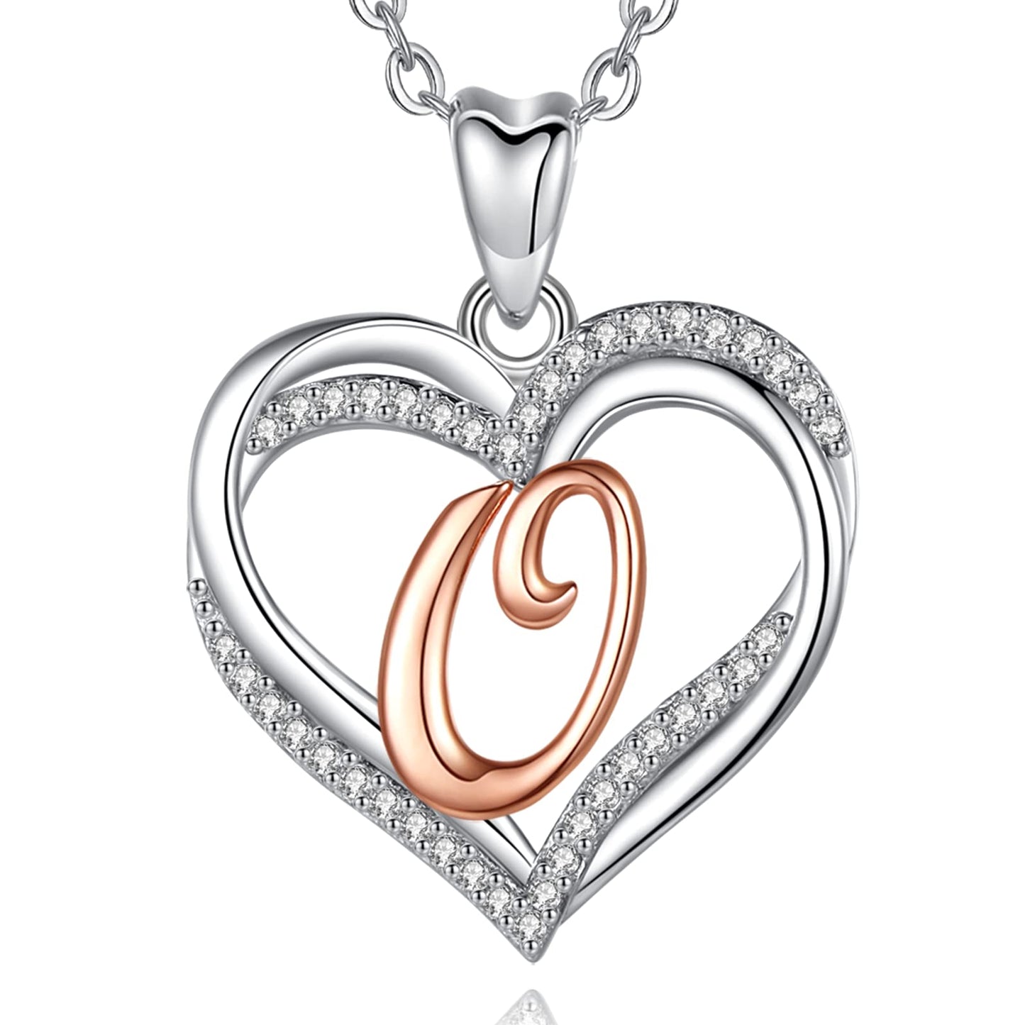 INFUSEU Sterling Silver Heart Initial Pendant Necklaces for Women Girls, Letter A-Z Jewelry Personalized Birthday Name Gifts for Her, 20 Inch Chain