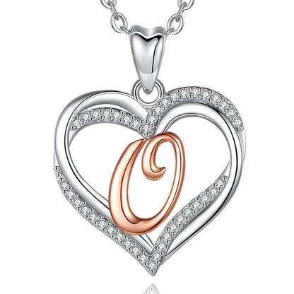 INFUSEU Sterling Silver Heart Initial Pendant Necklaces for Women Girls, Letter A-Z Jewelry Personalized Birthday Name Gifts for Her, 20 Inch Chain