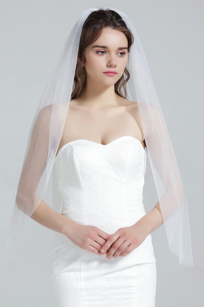 BEAUTELICATE Wedding Bridal Veil with Comb 1 Tier Cut Edge Ivory White Elbow Fingertip Chapel Cathedral Length V67