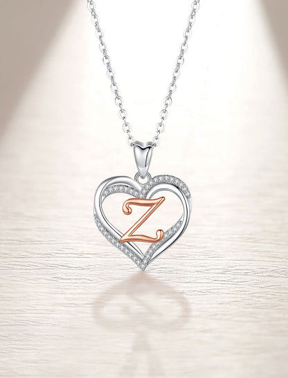 INFUSEU Sterling Silver Heart Initial Pendant Necklaces for Women Girls, Letter A-Z Jewelry Personalized Birthday Name Gifts for Her, 20 Inch Chain
