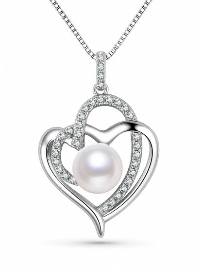 NONNYL Heart-Pearl-Necklace- Gifts for Women, Mom Wife Girlfriend Her Anniversary Birthday Mothers Day Valentine's Day Christmas Jewelry Gifts Real 8-9mm White Freshwater Cultured Pearls Pendant