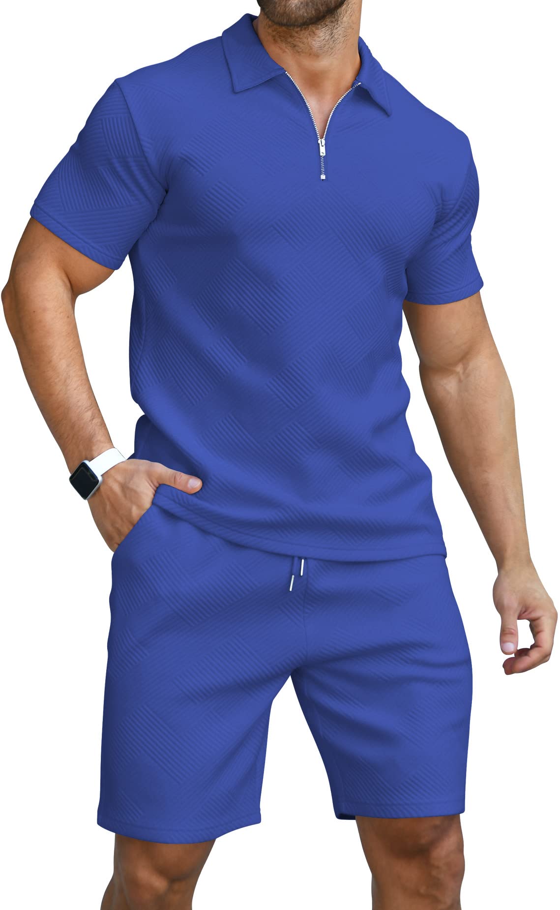 KUYIGO Men's Outfits Two-piece Casual Set Short Sleeve Polo Shirts and Beach Shorts Summer Tracksuits