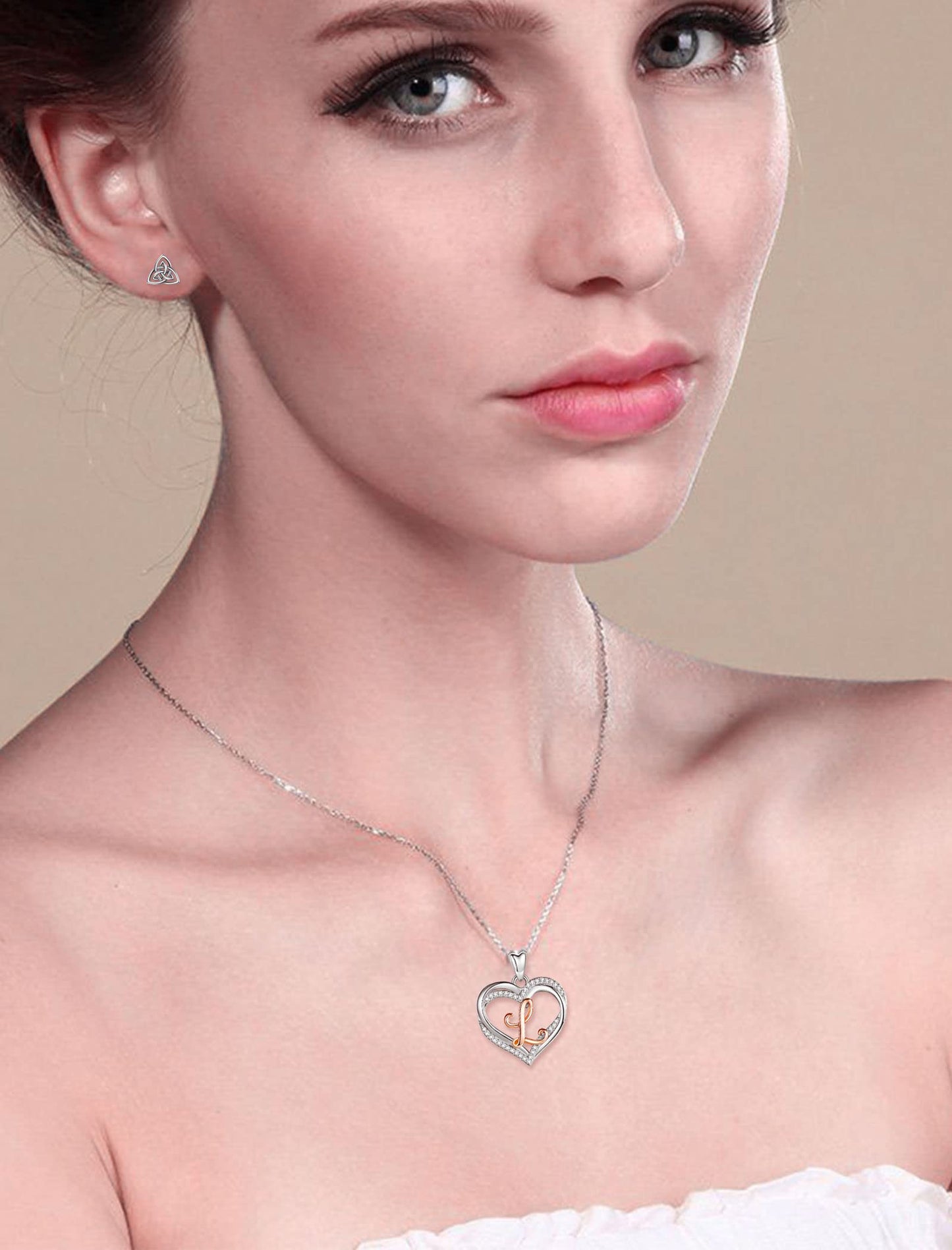 INFUSEU Sterling Silver Heart Initial Pendant Necklaces for Women Girls, Letter A-Z Jewelry Personalized Birthday Name Gifts for Her, 20 Inch Chain