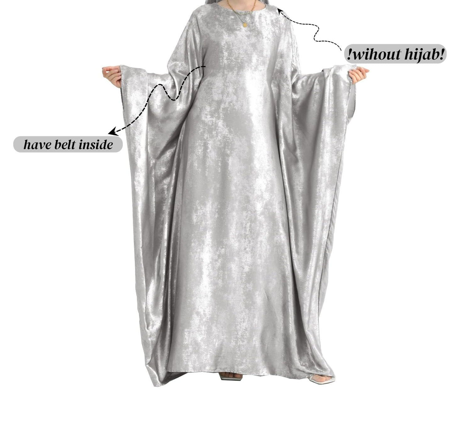 Women Prayer Abaya Dubai Bat Sleeve Dress Islamic Printed Long Robe with Belt