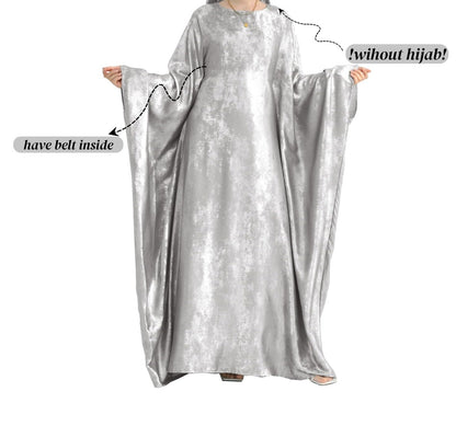 Women Prayer Abaya Dubai Bat Sleeve Dress Islamic Printed Long Robe with Belt
