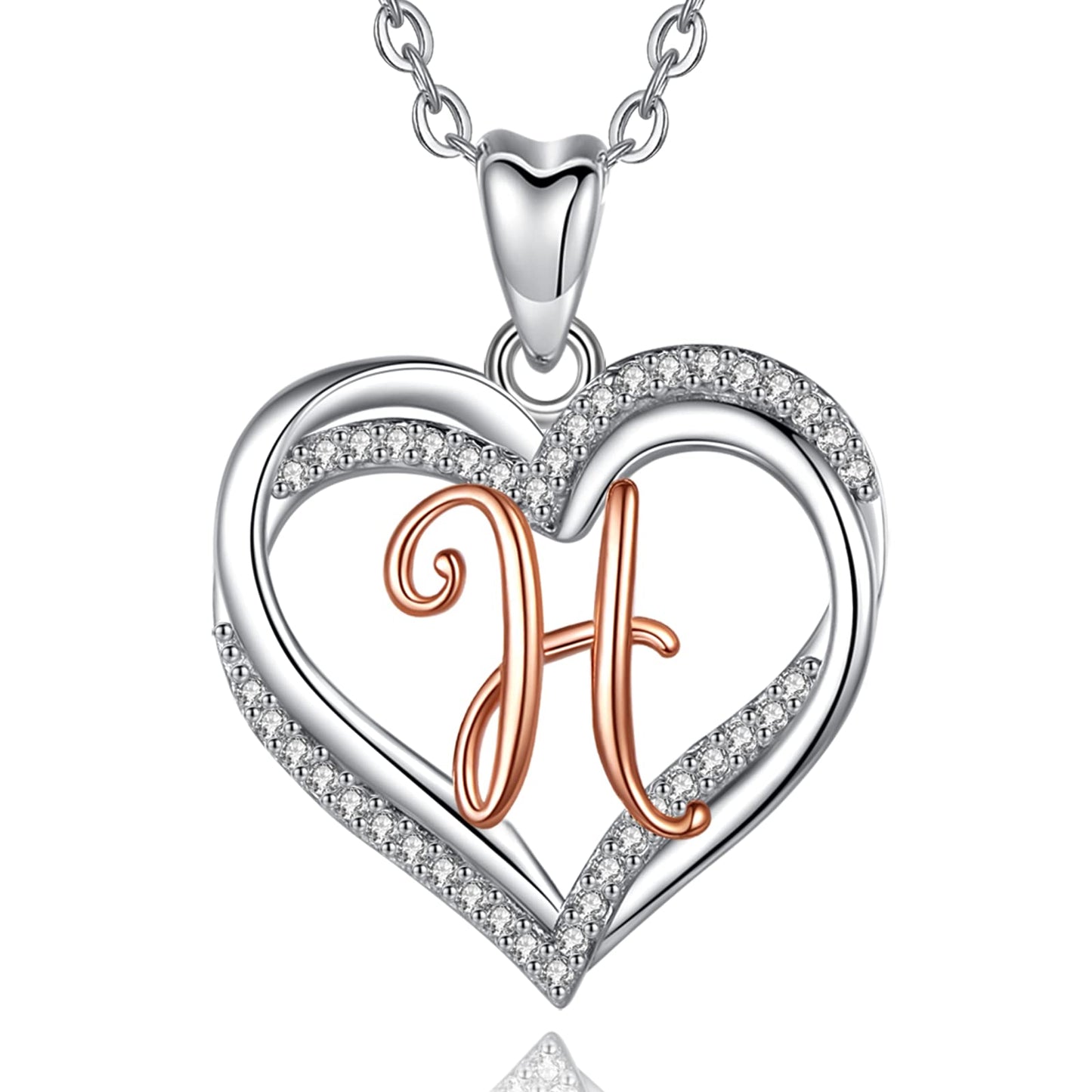INFUSEU Sterling Silver Heart Initial Pendant Necklaces for Women Girls, Letter A-Z Jewelry Personalized Birthday Name Gifts for Her, 20 Inch Chain