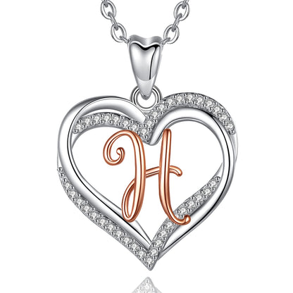 INFUSEU Sterling Silver Heart Initial Pendant Necklaces for Women Girls, Letter A-Z Jewelry Personalized Birthday Name Gifts for Her, 20 Inch Chain