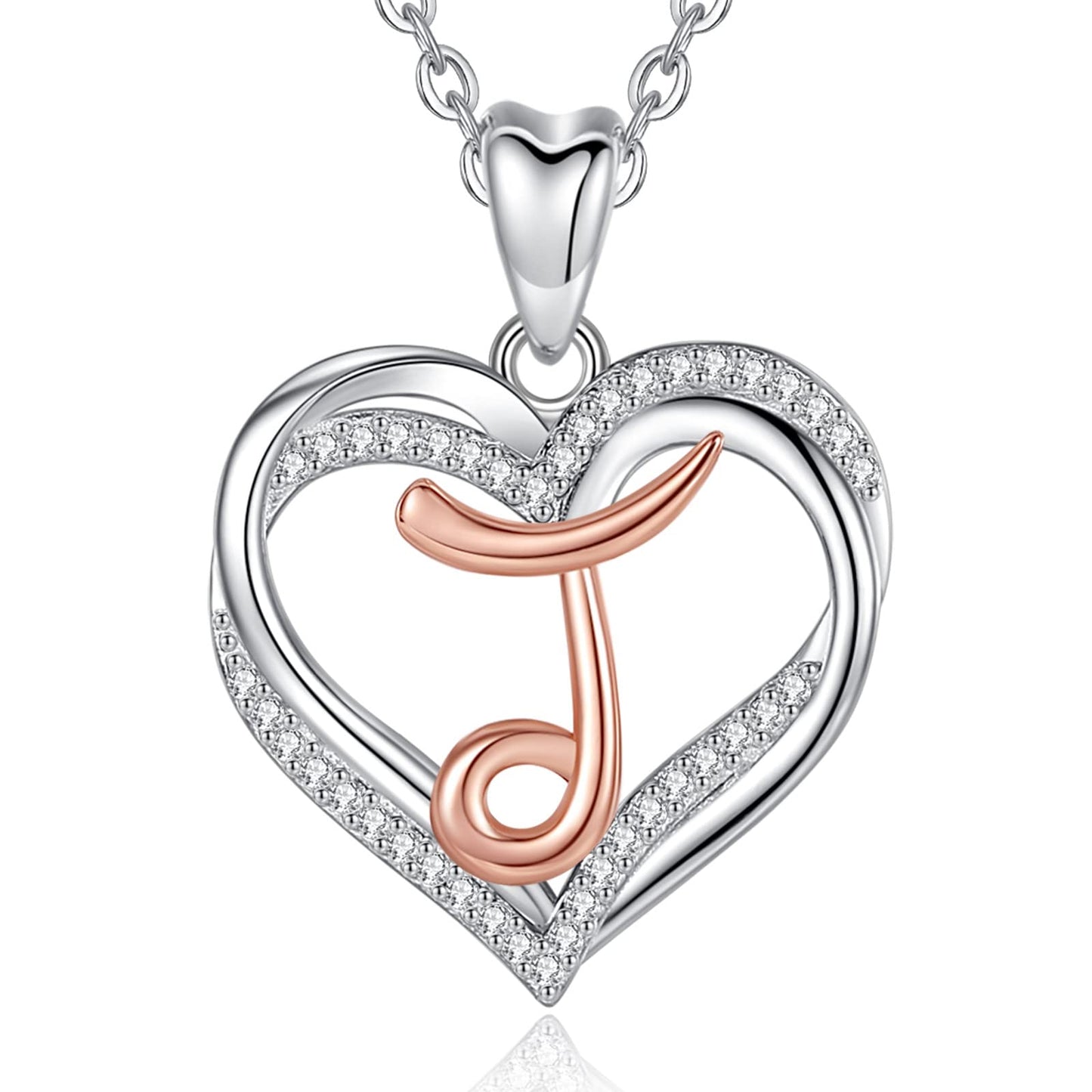 INFUSEU Sterling Silver Heart Initial Pendant Necklaces for Women Girls, Letter A-Z Jewelry Personalized Birthday Name Gifts for Her, 20 Inch Chain