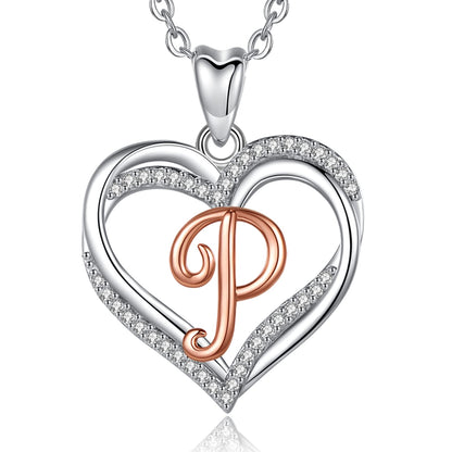 INFUSEU Sterling Silver Heart Initial Pendant Necklaces for Women Girls, Letter A-Z Jewelry Personalized Birthday Name Gifts for Her, 20 Inch Chain