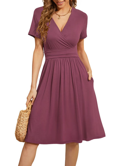 WEACZZY Women's Summer Short Sleeve Casual Dresses V-Neck Floral Party Dress with Pockets
