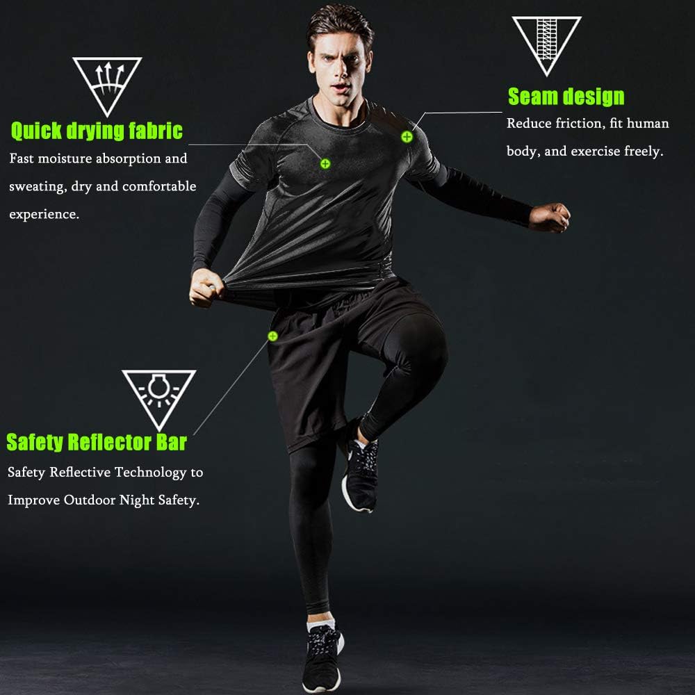Men's Sports Running Set (Pack of 4 or 5) Athletic Shirt+Short/Compression Shirt+Pants with Coat Tracksuit Gym Suits