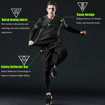 Men's Sports Running Set (Pack of 4 or 5) Athletic Shirt+Short/Compression Shirt+Pants with Coat Tracksuit Gym Suits