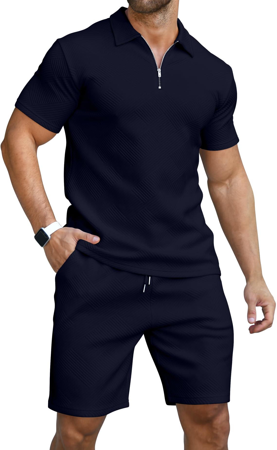 KUYIGO Men's Outfits Two-piece Casual Set Short Sleeve Polo Shirts and Beach Shorts Summer Tracksuits