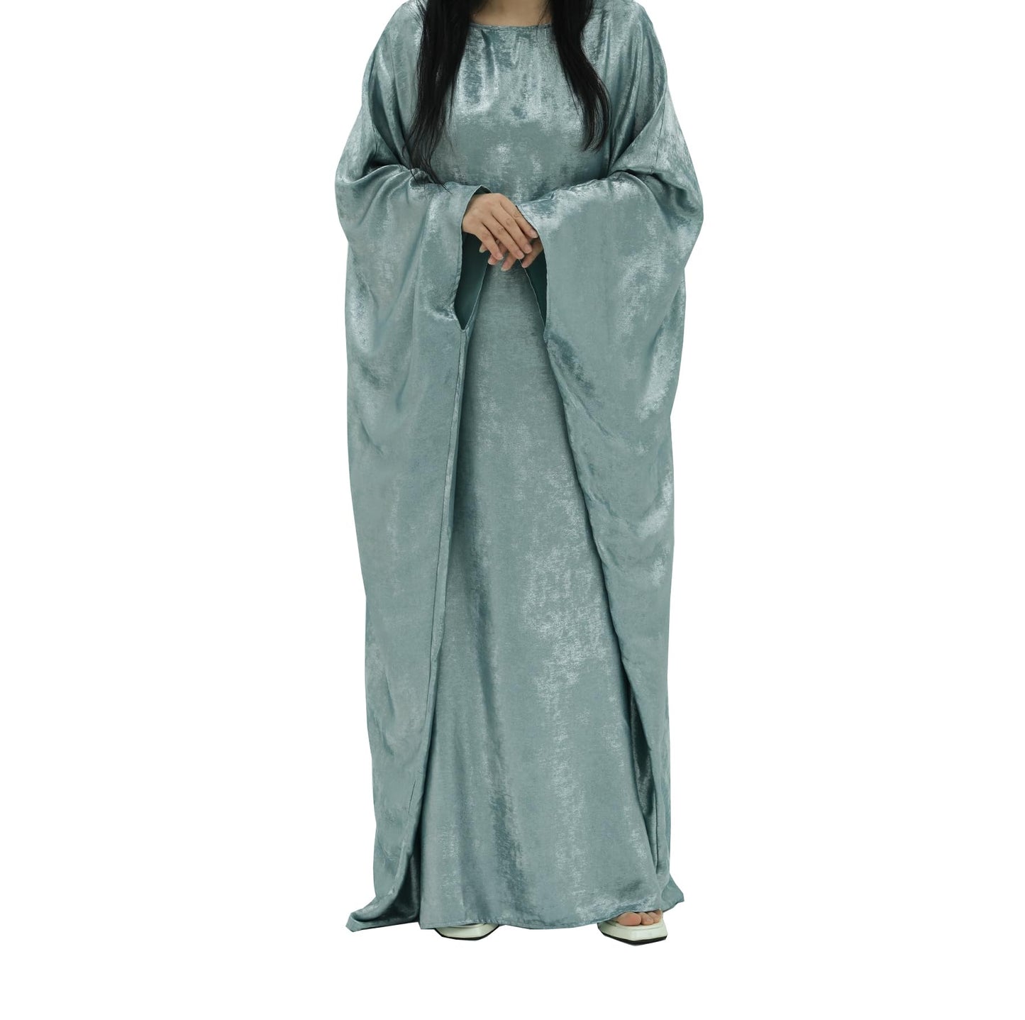 Women Prayer Abaya Dubai Bat Sleeve Dress Islamic Printed Long Robe with Belt