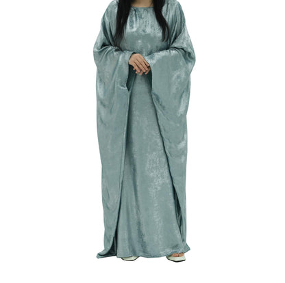Women Prayer Abaya Dubai Bat Sleeve Dress Islamic Printed Long Robe with Belt