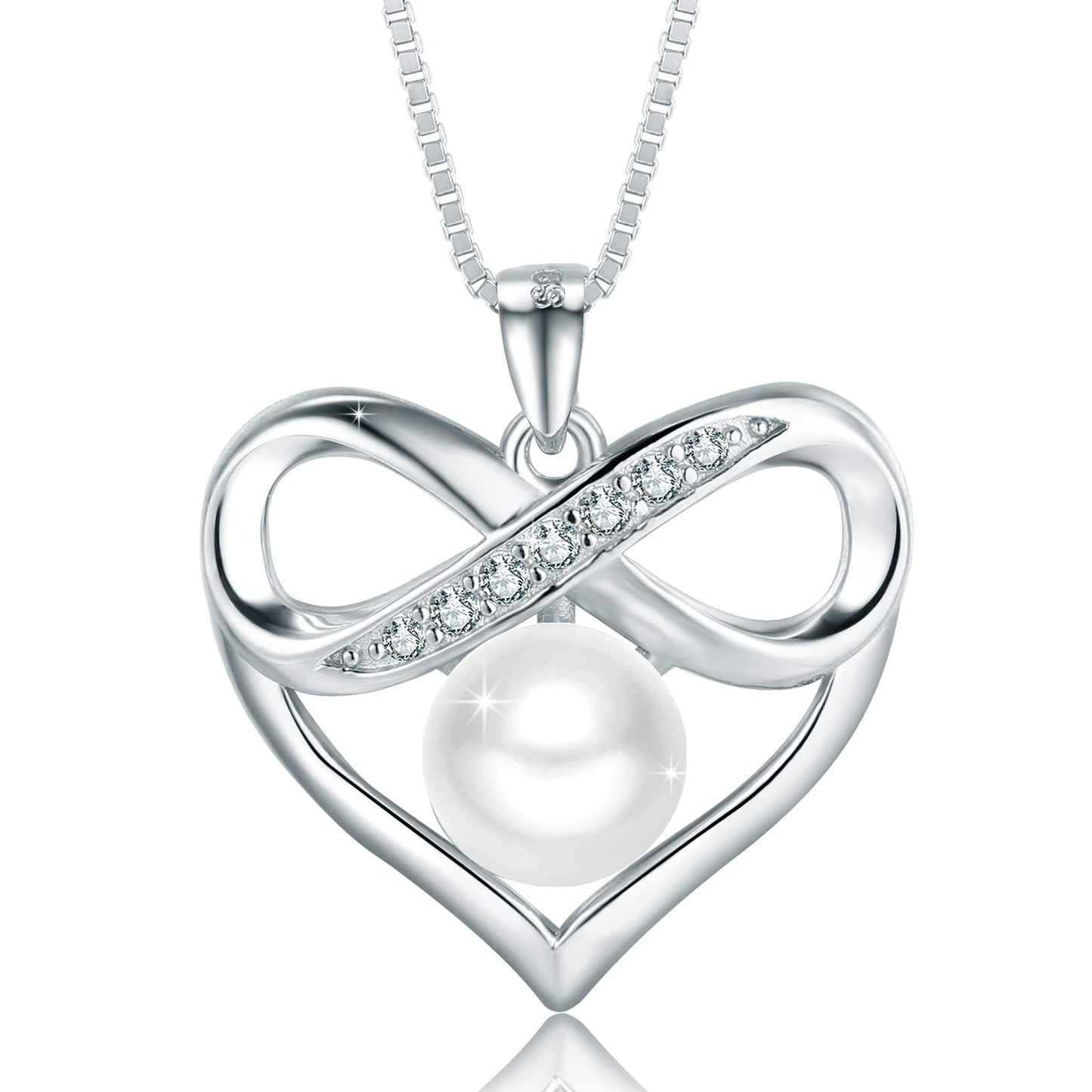 NONNYL Heart-Pearl-Necklace- Gifts for Women, Mom Wife Girlfriend Her Anniversary Birthday Mothers Day Valentine's Day Christmas Jewelry Gifts Real 8-9mm White Freshwater Cultured Pearls Pendant