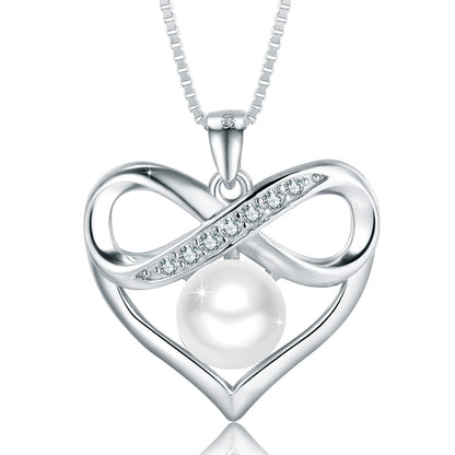 NONNYL Heart-Pearl-Necklace- Gifts for Women, Mom Wife Girlfriend Her Anniversary Birthday Mothers Day Valentine's Day Christmas Jewelry Gifts Real 8-9mm White Freshwater Cultured Pearls Pendant
