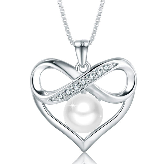 NONNYL Heart-Pearl-Necklace- Gifts for Women, Mom Wife Girlfriend Her Anniversary Birthday Mothers Day Valentine's Day Christmas Jewelry Gifts Real 8-9mm White Freshwater Cultured Pearls Pendant